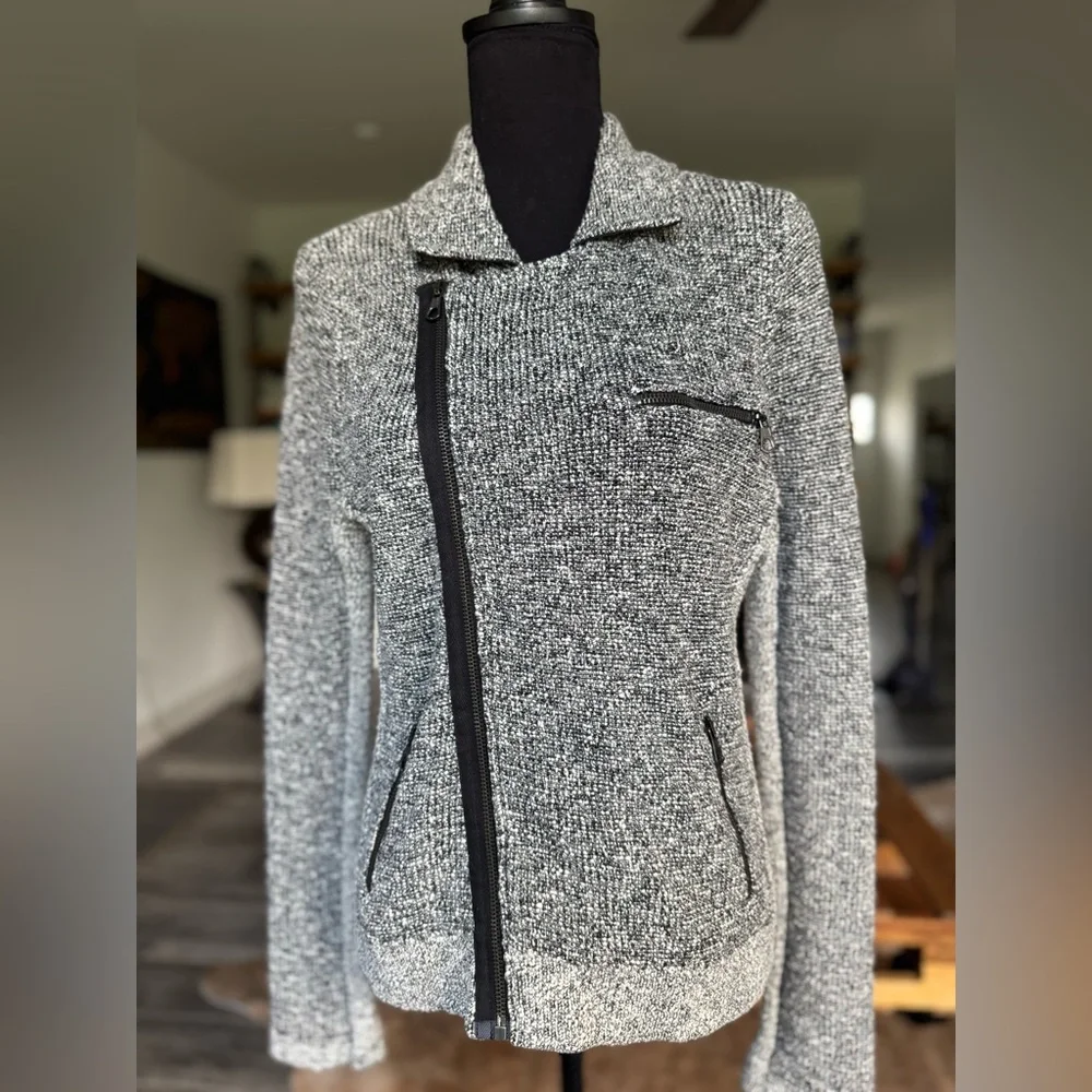 Rag & Bone tweed pattern knitted Moto jacket ; size L - Picture 3 of 13
